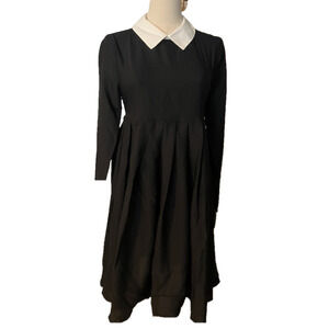 UNIQUE VINTAGE Wednesday Addams Pleated Babydoll Cuffed Sleeve Gothic Dress